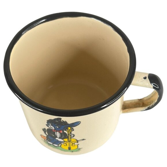 Vintage Enamel Childrens Mug Donkey Playing Cello Cup Novelty - Picture 6 of 10